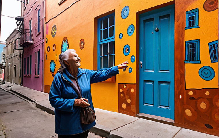 **Prompt 1: Authentic Storytelling & Community Connection**
A female travel blogger, with a warm, genuine expression, standing in front of a vibrant, detailed mural in a charming, lived-in alleyway. She is not just observing but interacting with an elderly local resident who is gently touching a part of the mural, as if sharing a personal memory. The mural itself depicts elements that subtly hint at local history or forgotten stories, with a soft, almost ethereal glow emanating from certain details, symbolizing the uncovered narratives and human connection. The scene evokes a sense of empathy, discovery, and the true meaning behind the art, emphasizing authentic human interaction over mere aesthetics. Cinematic lighting, realistic style.